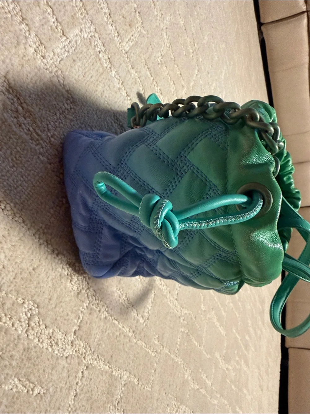Kurt Geiger Green and Blue Quilted Drawstring Crossbody